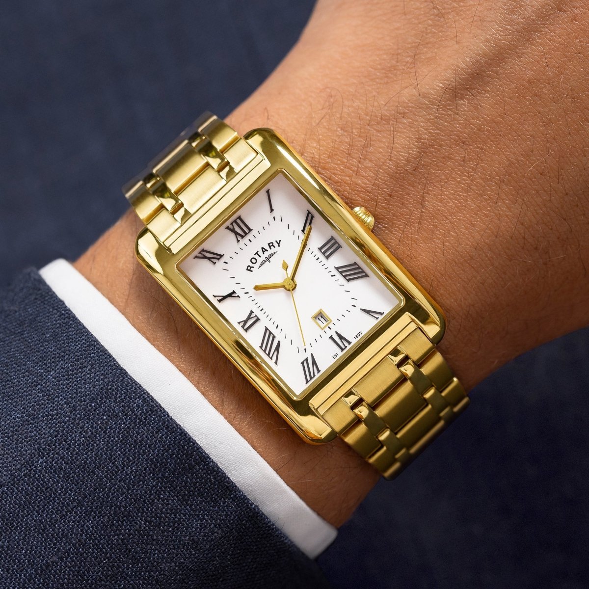 Rotary Heritage Gents White Dial and Gold Steel Bracelet 29mm Men's Watch | RGB05753/01 | TIME Watches