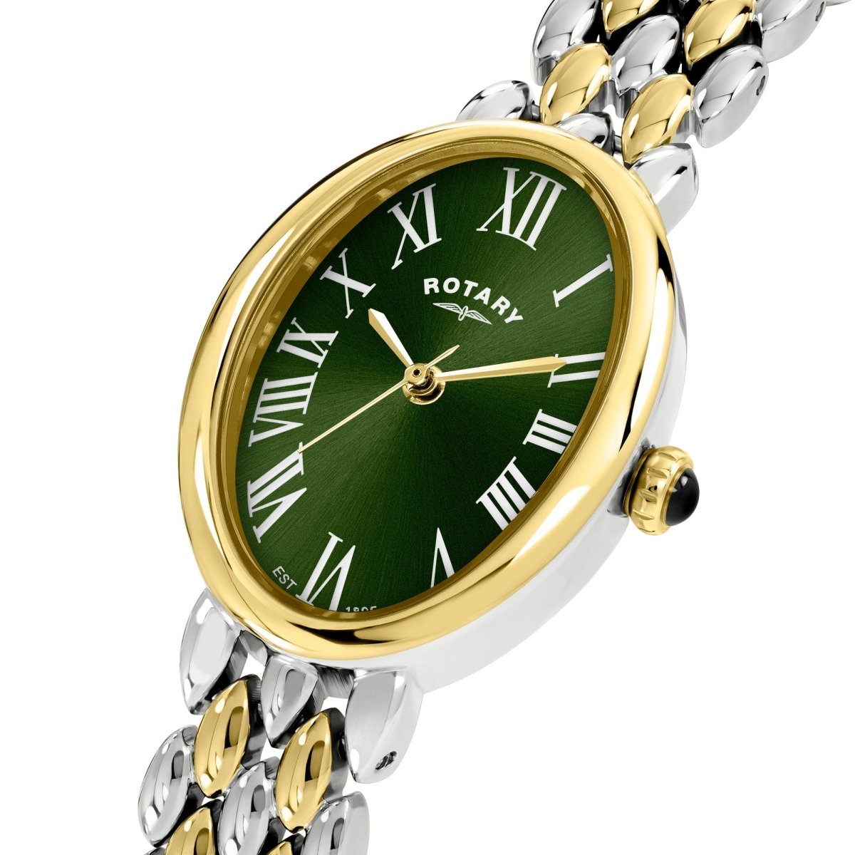 Rotary Heritage Ladies Green Dial and Gold Steel Bracelet 23mm Women's Watch | RLB10025/24 | TIME Watches