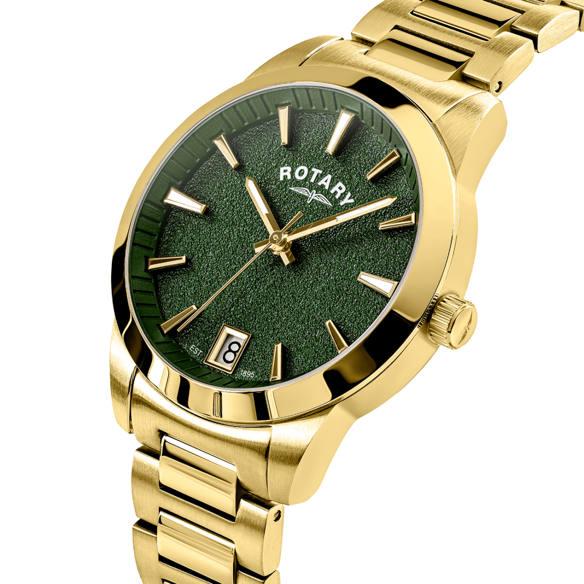 Rotary Heritage Ladies Green Dial and Gold Steel Bracelet 34mm Women's Watch | RLB10016/24 | TIME Watches