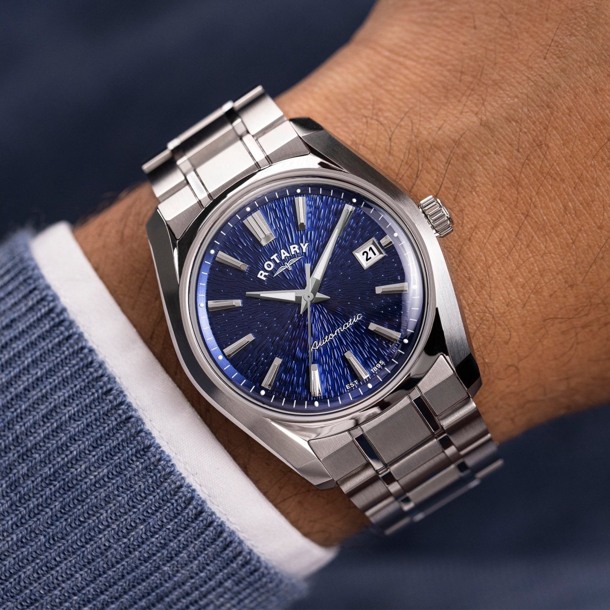 Rotary Lumen Blue Dial and Steel Bracelet 40mm Men's Watch | RGB10011/05 | TIME Watches