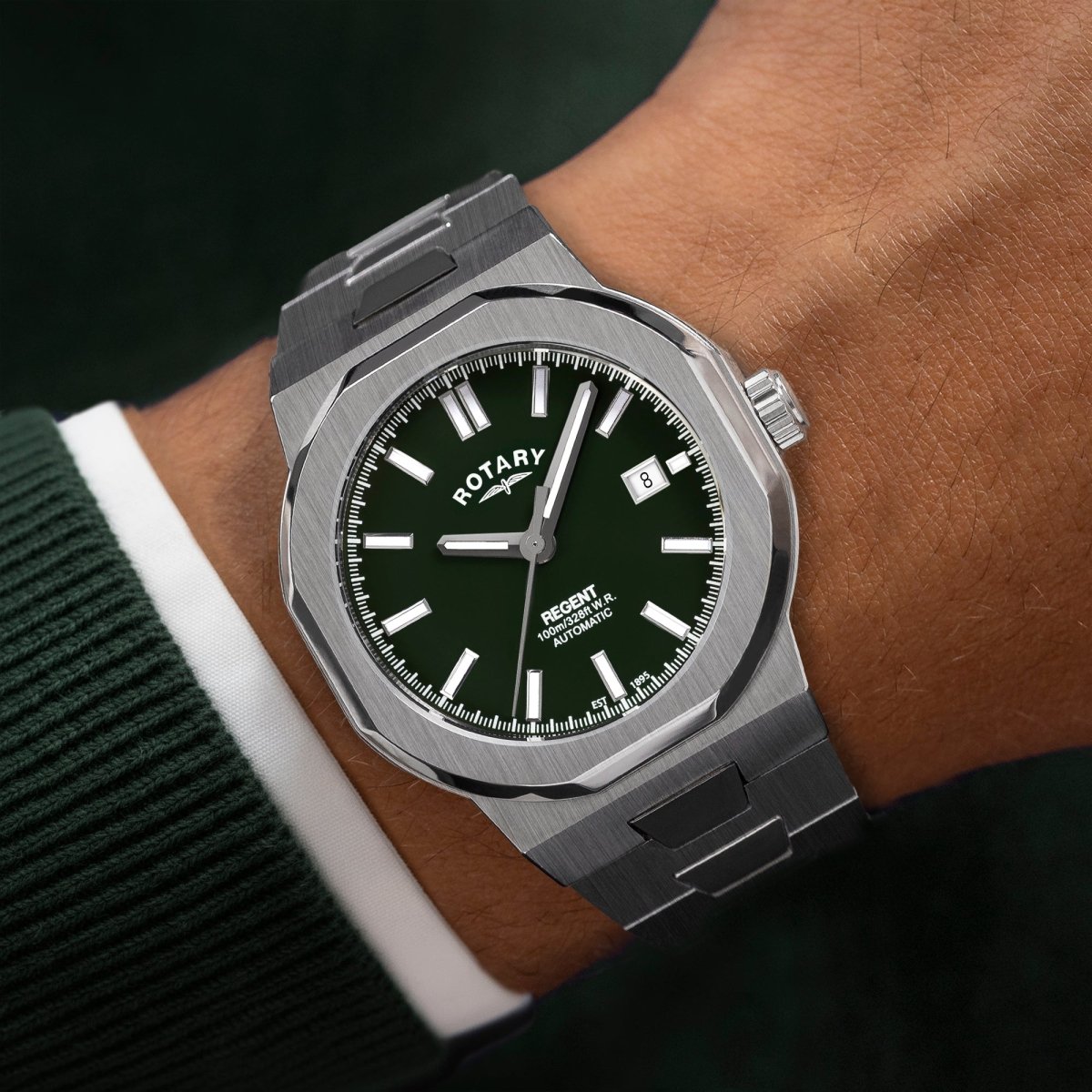 Rotary Regent Green Dial and Steel Bracelet 40mm Men's Watch | GB05410/24 | TIME Watches