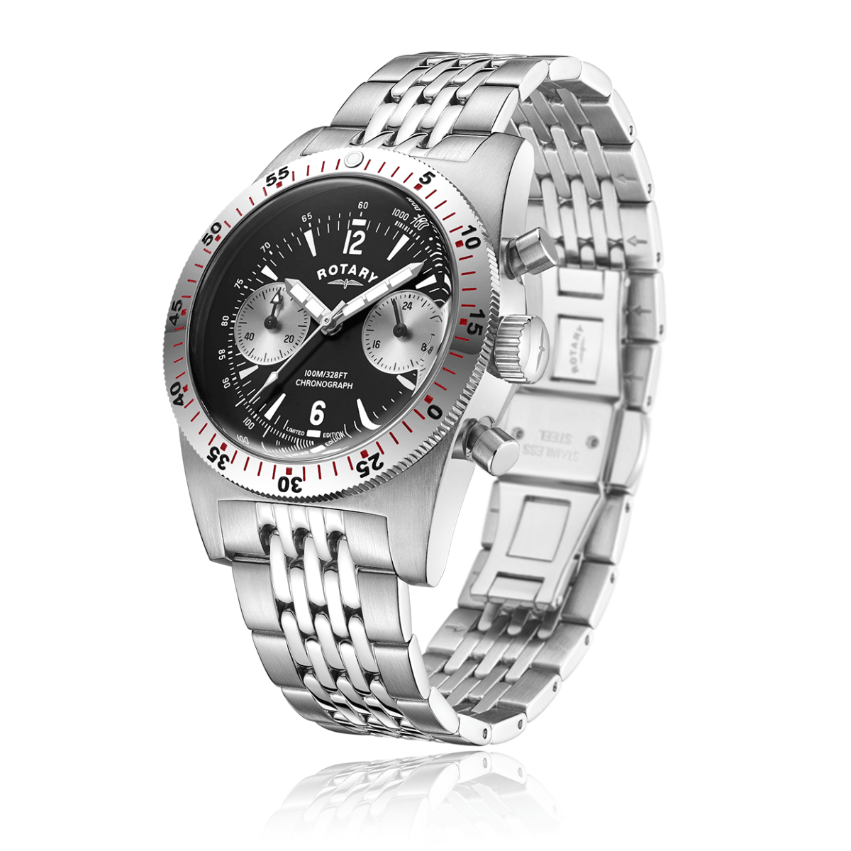 Rotary RW 1895 Grey Dial and Red Steel Bracelet 38mm Men's Watch | GB05500/30 | TIME Watches