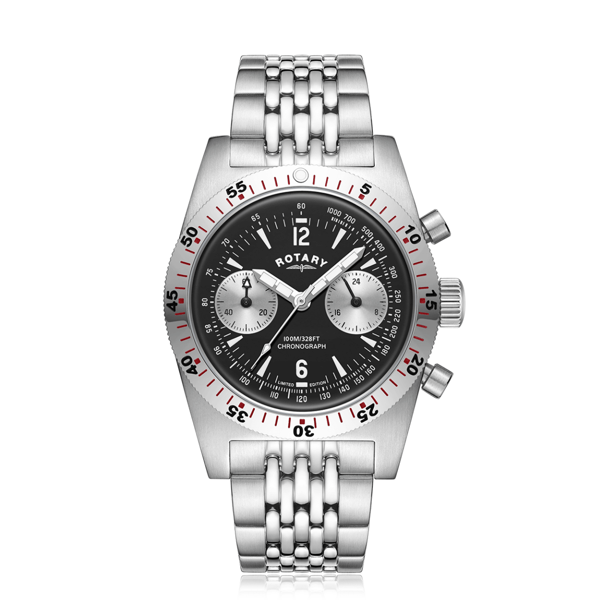 Rotary RW 1895 Grey Dial and Red Steel Bracelet 38mm Men's Watch | GB05500/30 | TIME Watches