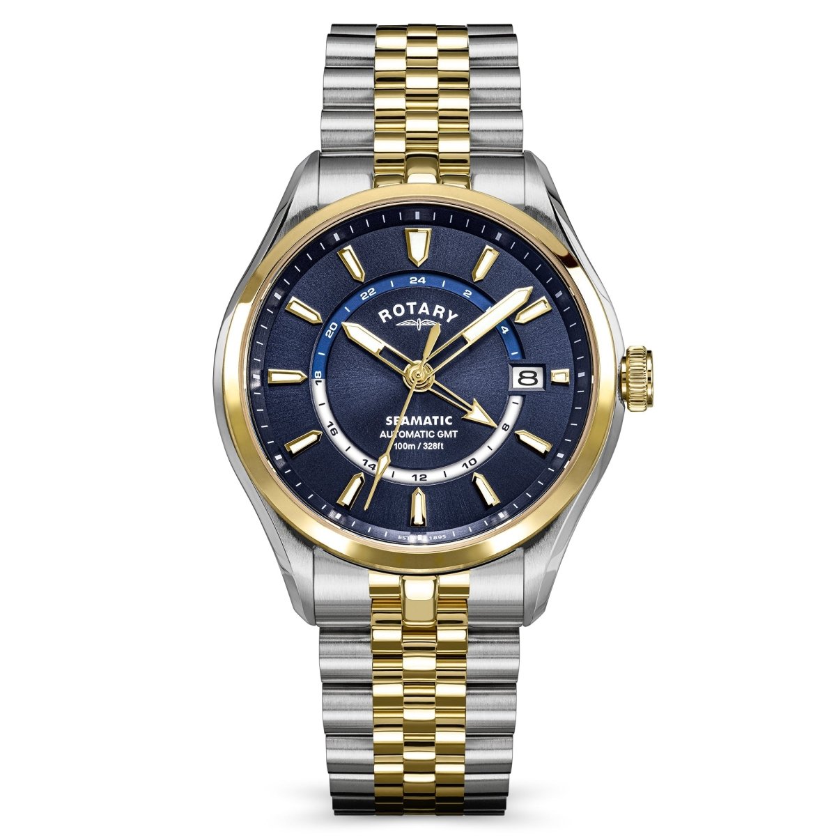Rotary Seamatic Blue Dial and Gold Steel Bracelet 40mm Men's Watch | RGB10042/05 | TIME Watches
