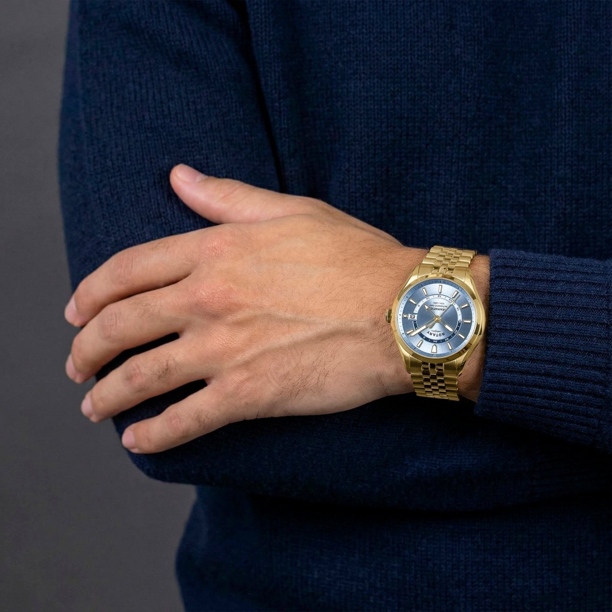 Rotary Seamatic Blue Dial and Gold Steel Bracelet 40mm Men's Watch | RGB10044/57 | TIME Watches