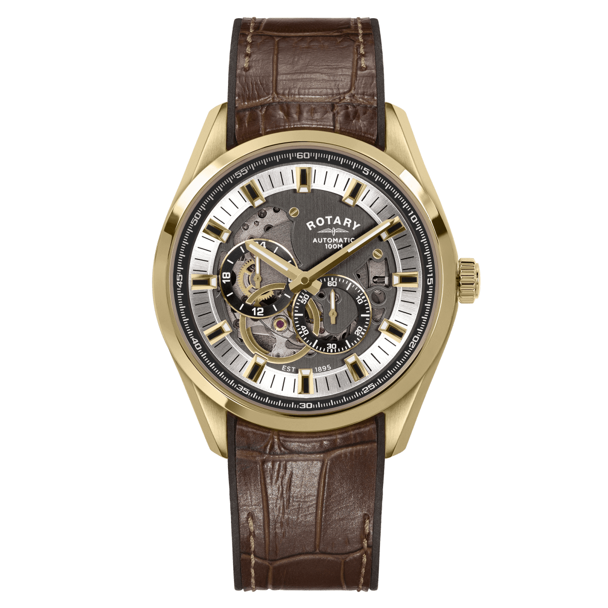 Rotary Seamatic Grey Dial and Brown Leather 43mm Men's Watch | RGS10006/01 | TIME Watches