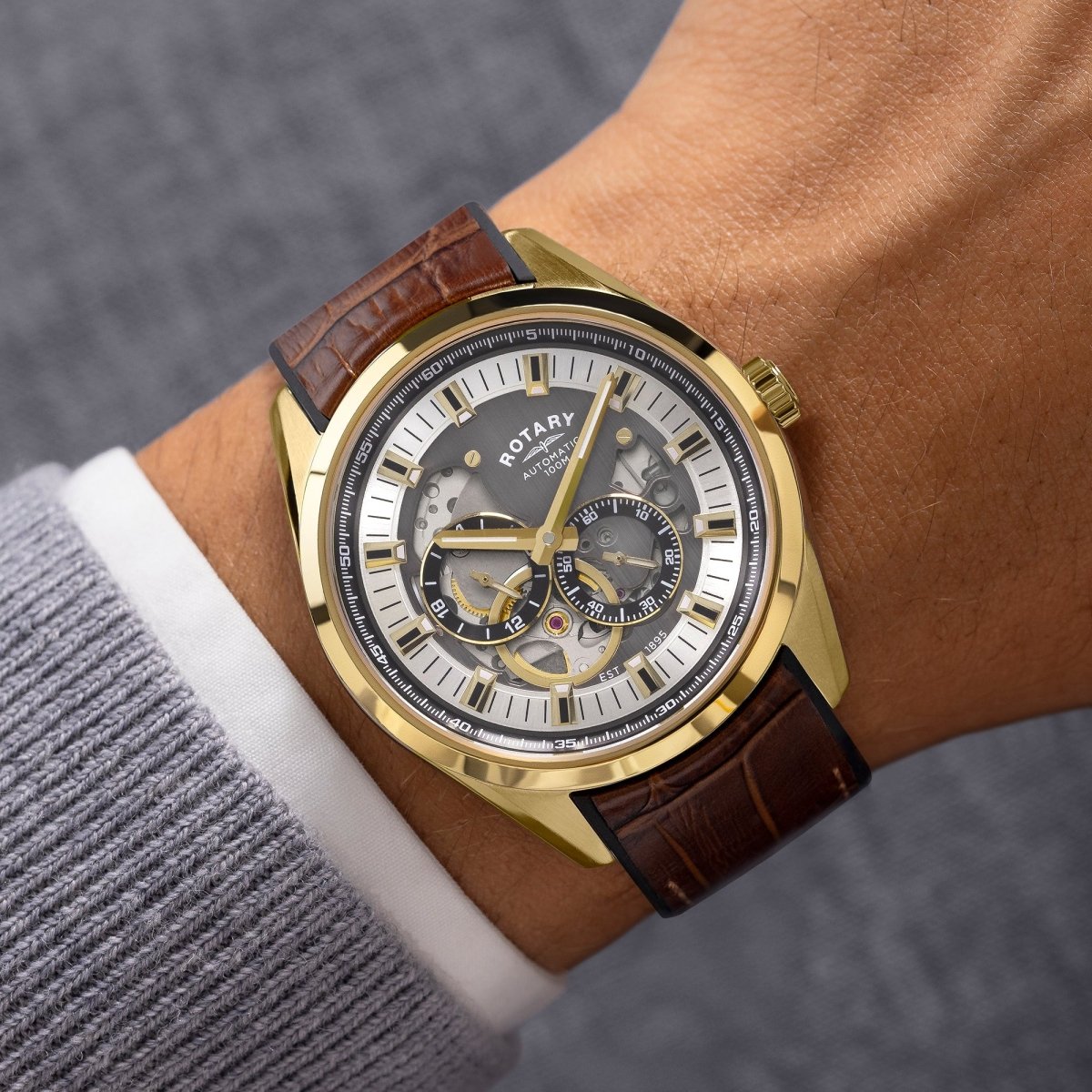 Rotary Seamatic Grey Dial and Brown Leather 43mm Men's Watch | RGS10006/01 | TIME Watches