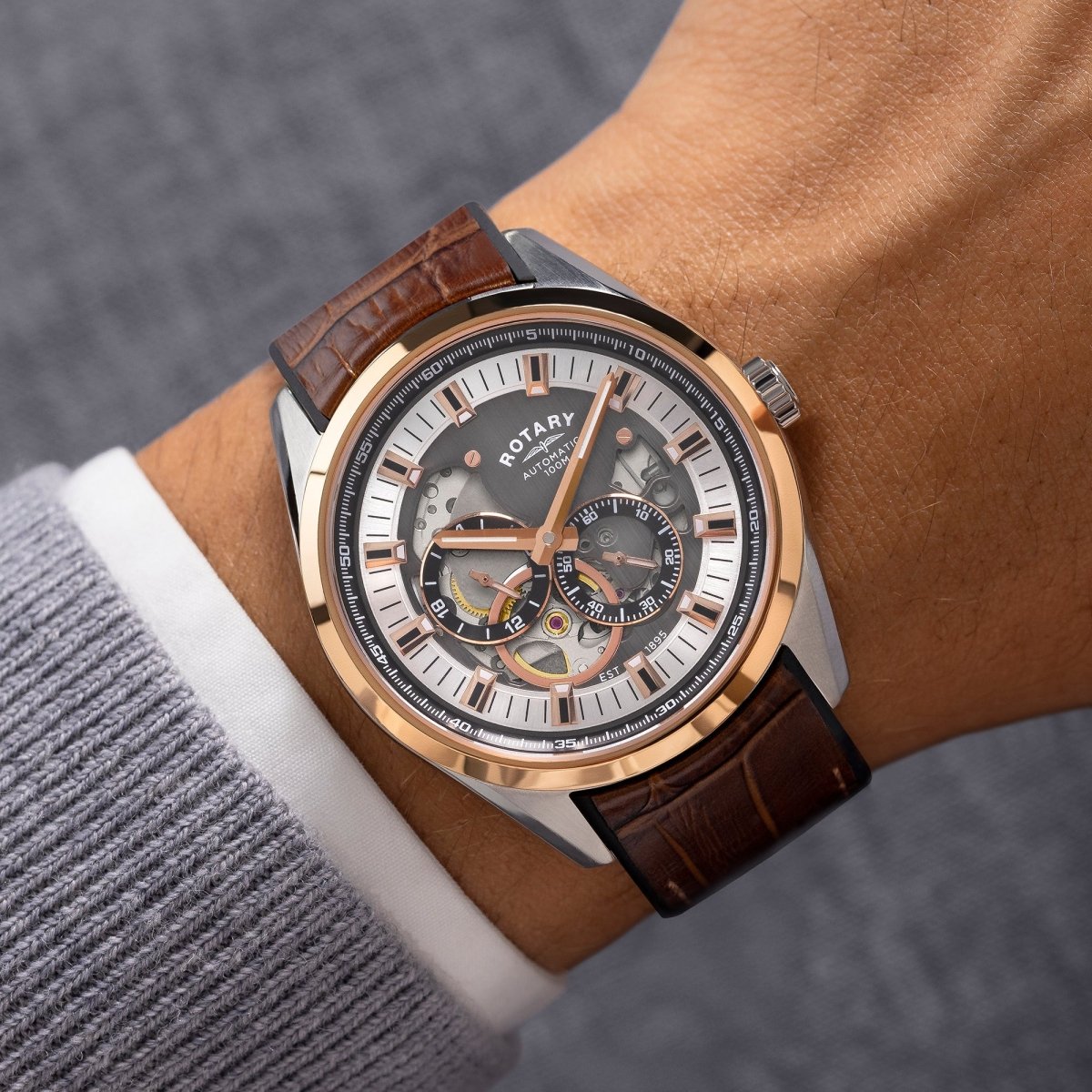 Rotary Seamatic Grey Dial and Brown Leather 43mm Men's Watch | RGS10008/74 | TIME Watches