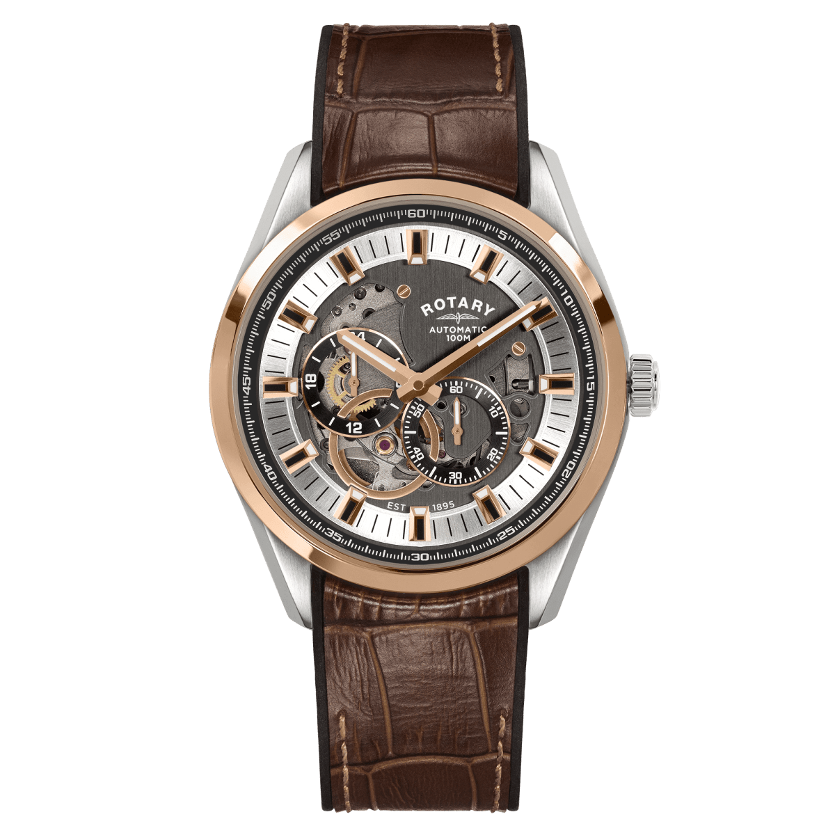 Rotary Seamatic Grey Dial and Brown Leather 43mm Men's Watch | RGS10008/74 | TIME Watches