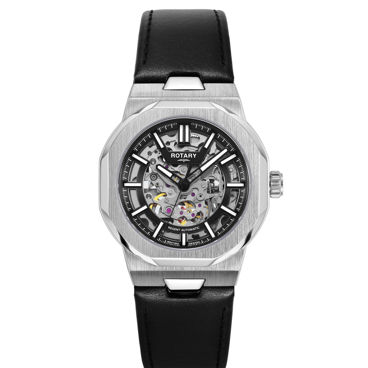 Rotary Skeleton Black Dial and Black Leather 40mm Men's Watch | GS05495/04 | TIME Watches