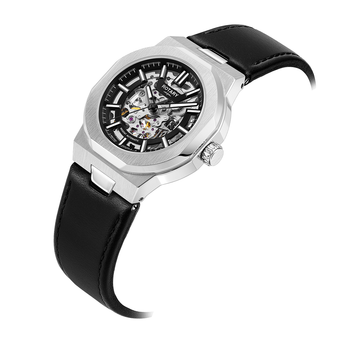 Rotary Skeleton Black Dial and Black Leather 40mm Men's Watch | GS05495/04 | TIME Watches
