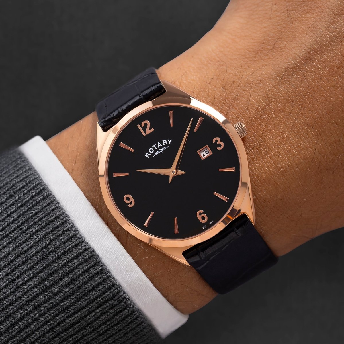Rotary Ultra Slim Black Dial and Black Leather 38mm Men's Watch | RGS10012/04 | TIME Watches