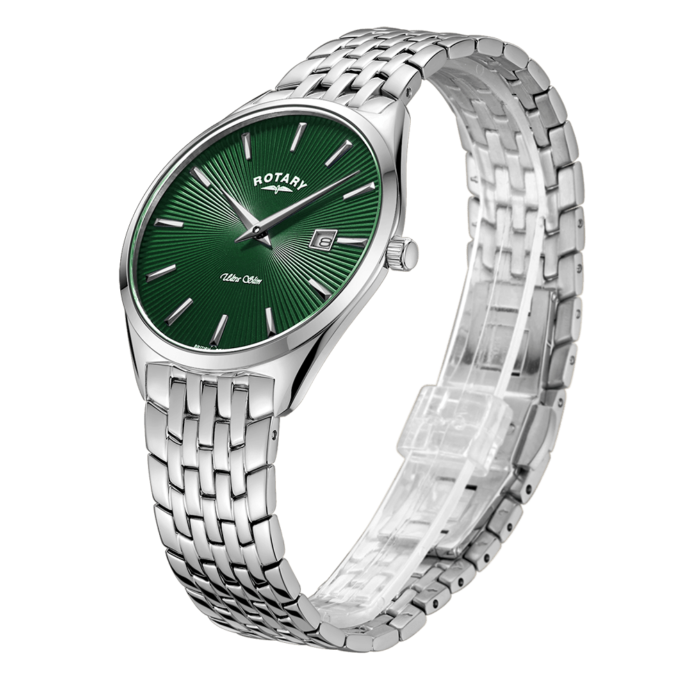 Rotary Ultra Slim Green Dial and Green Steel Bracelet 38mm Men's Watch | GB08010/24 | TIME Watches