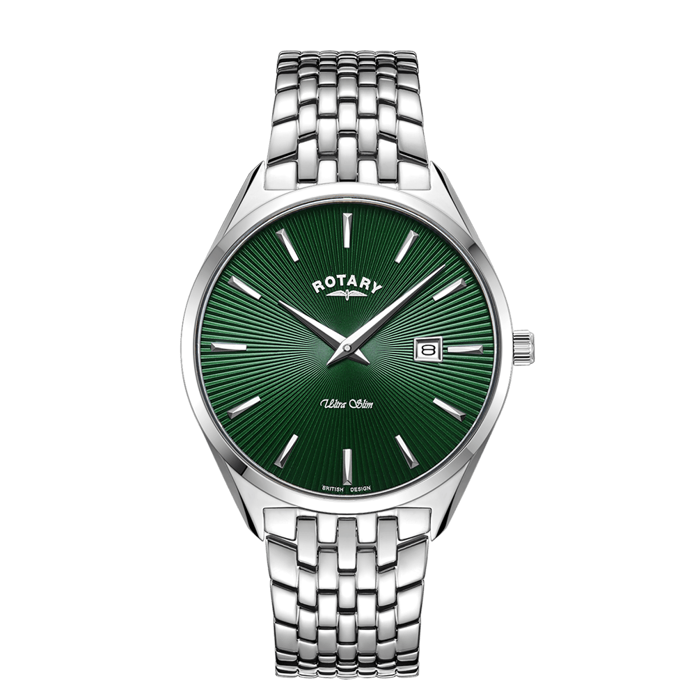 Rotary Ultra Slim Green Dial and Green Steel Bracelet 38mm Men's Watch | GB08010/24 | TIME Watches