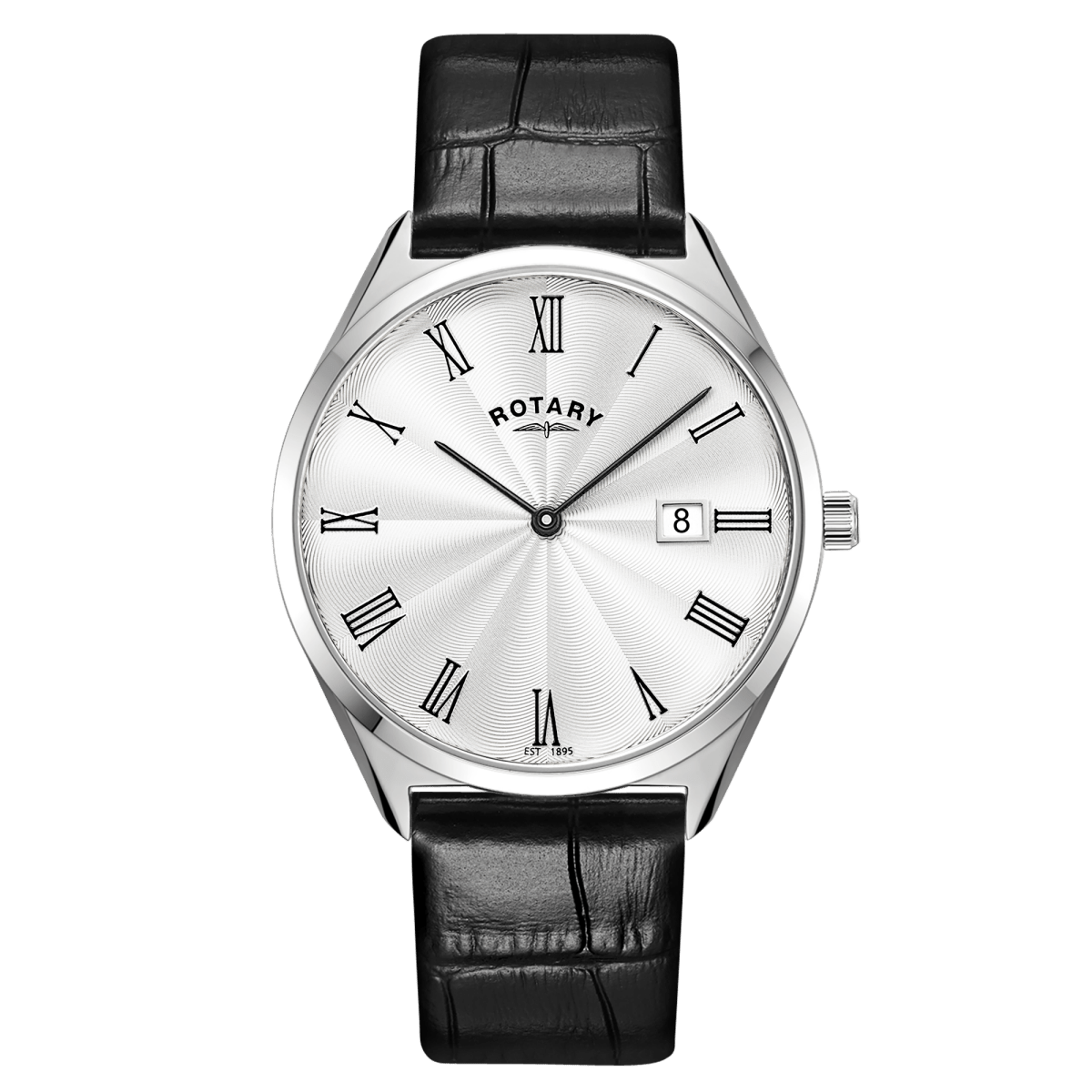 Rotary Ultra Slim Silver Dial and Black Leather 38mm Men's Watch | GS08010/01 | TIME Watches