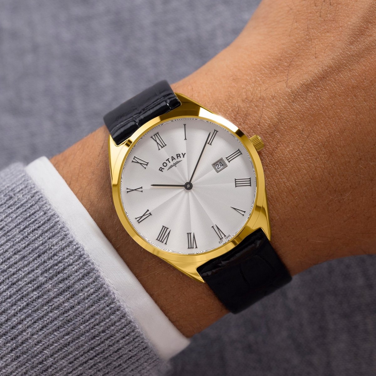 Rotary Ultra Slim Silver Dial and Black Leather 38mm Men's Watch | GS08013/01 | TIME Watches