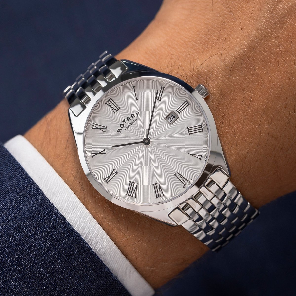 Rotary Ultra Slim Silver Dial and Steel Bracelet 38mm Men's Watch | GB08010/01 | TIME Watches