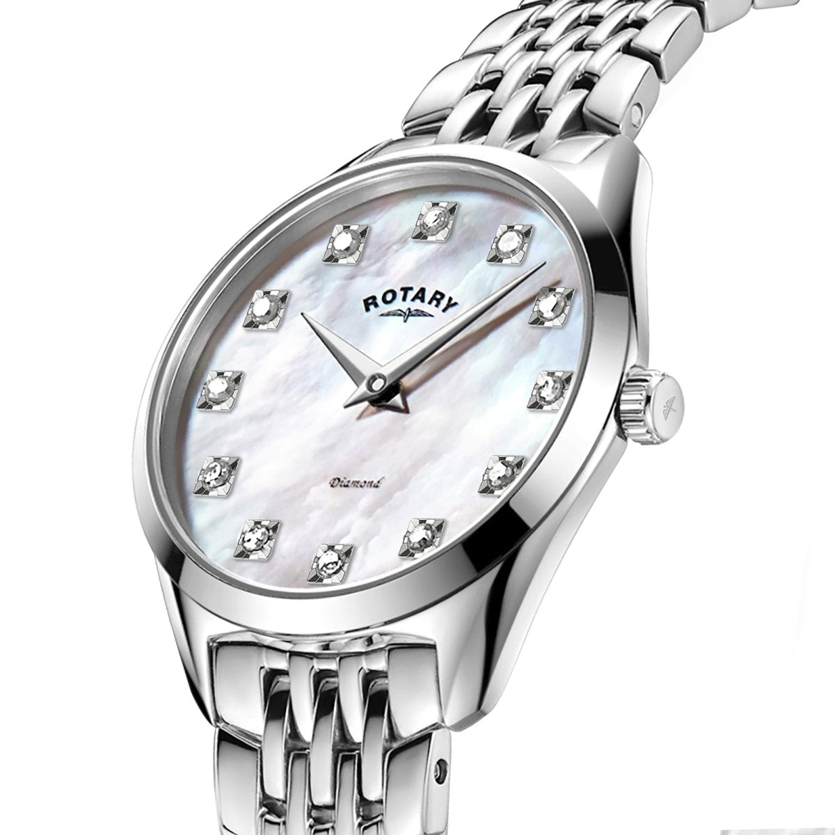Rotary Ultra Slim White Dial and Steel Bracelet 27mm Women's Watch | LB08010/07/D | TIME Watches