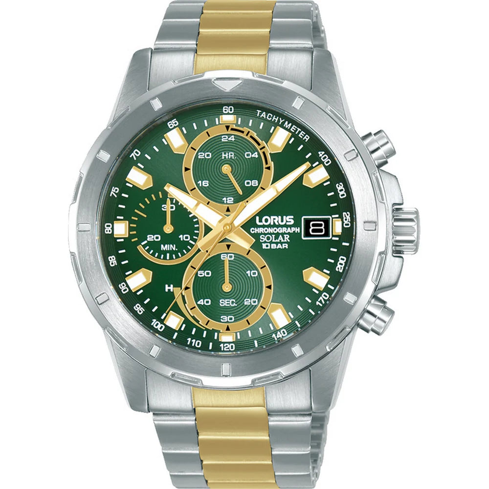 Lorus Green Chrono Dial Calendar Rose Gold Stainless Steel Men's Watch | RZ605AX9
