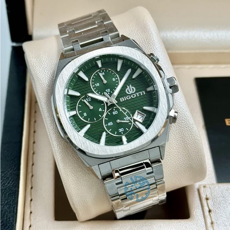 Bigotti Green Dial Calendar Stainless Steel Men’s Watch | BG.1.10583-4