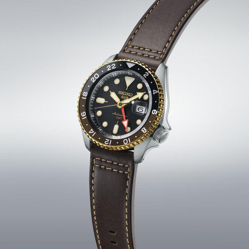 Seiko Automatic Black Dial Brown leather Strap GMT Men's Watch | SSK036K1 | TIME Watches
