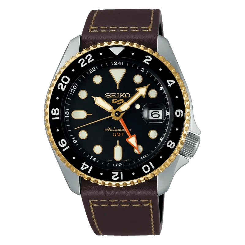 Seiko Automatic Black Dial Brown leather Strap GMT Men's Watch | SSK036K1 | TIME Watches
