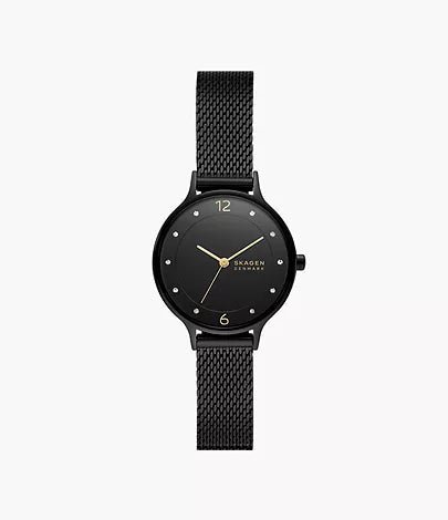Skagen Anita Lille Three - Hand Black Stainless Steel Mesh Woman's Watch | SKW3112 | TIME Watches