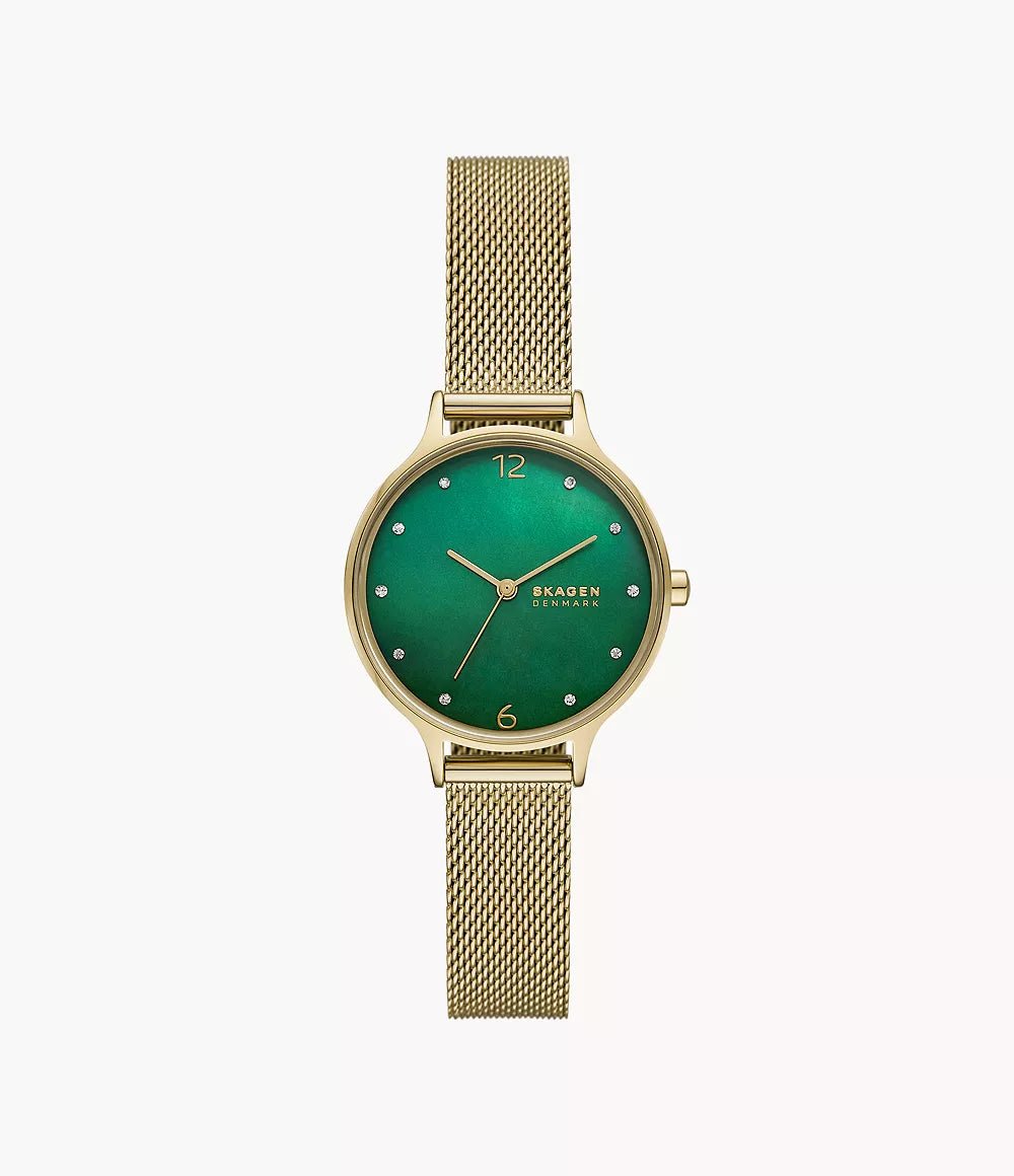 Skagen Anita Lille Three - Hand Gold Stainless Steel Mesh Woman's Watch | SKW3145 | TIME Watches