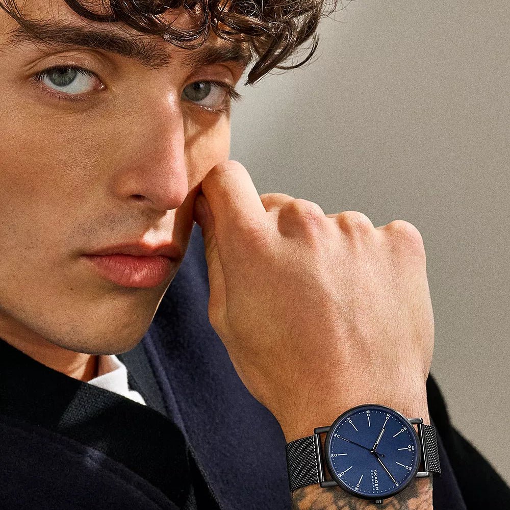 Skagen Signatur Blue Dial and Black Mesh Bracelet 40mm Men's Watch | SKW6933SET | TIME Watches