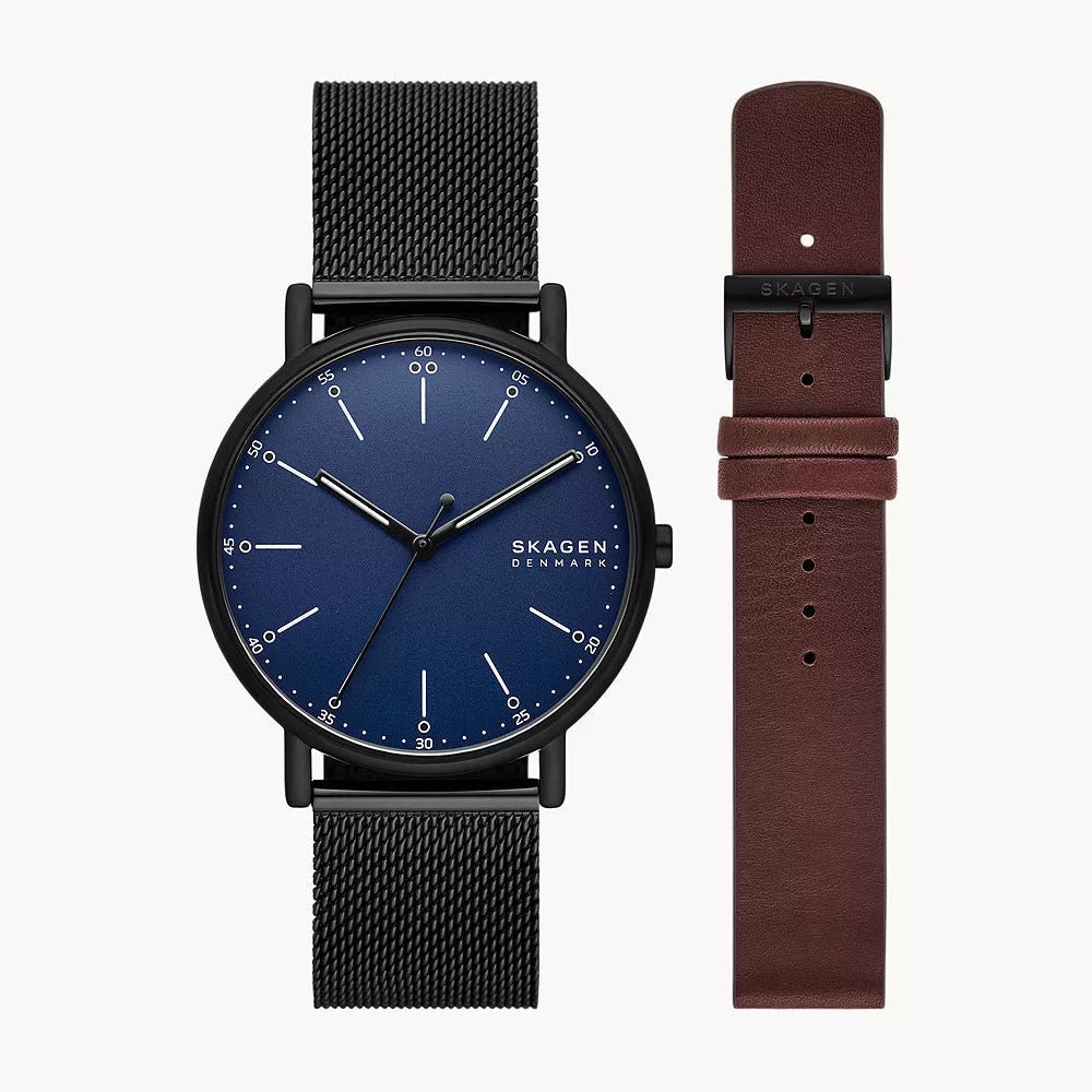 Skagen Signatur Blue Dial and Black Mesh Bracelet 40mm Men's Watch | SKW6933SET | TIME Watches