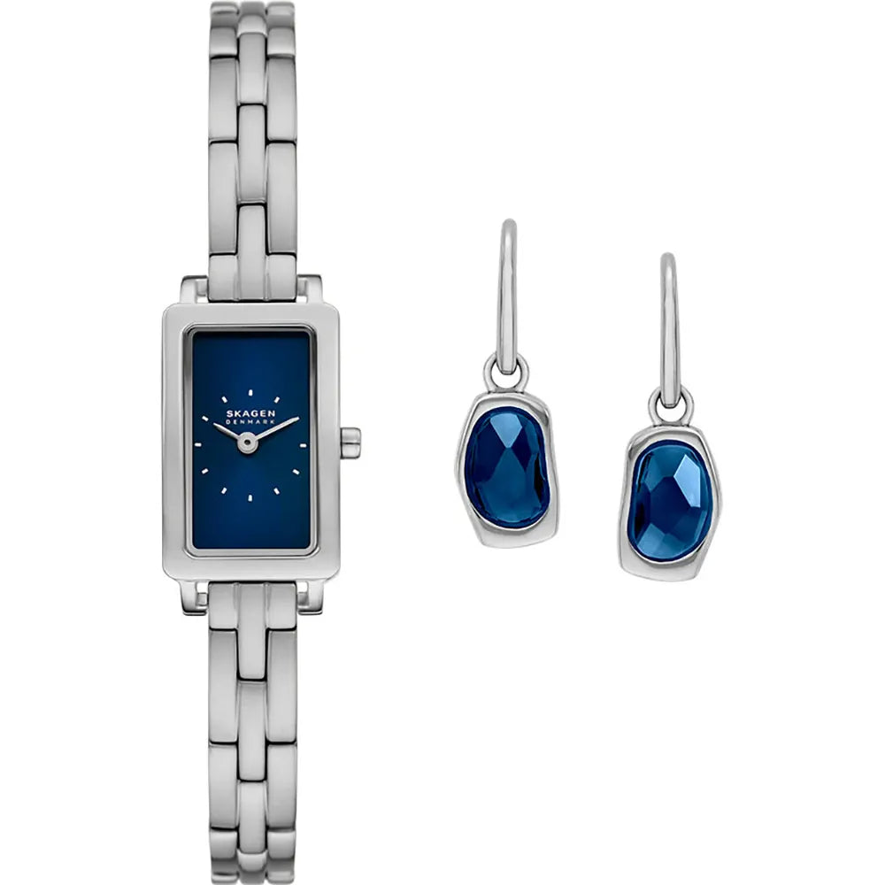 Skagen Hagen Micro Speckled Blue Dial Stainless Steel Earring & Women's Watch Gift Set | SKW1157SET