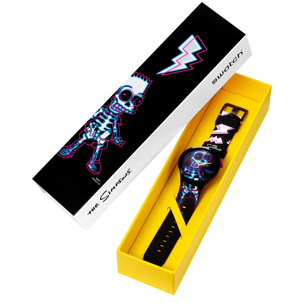 Swatch Aye Carumboo Black Multi Colour Dial Yellow Hands Black Strap Unisex Watch | SB01Z105 | TIME Watches