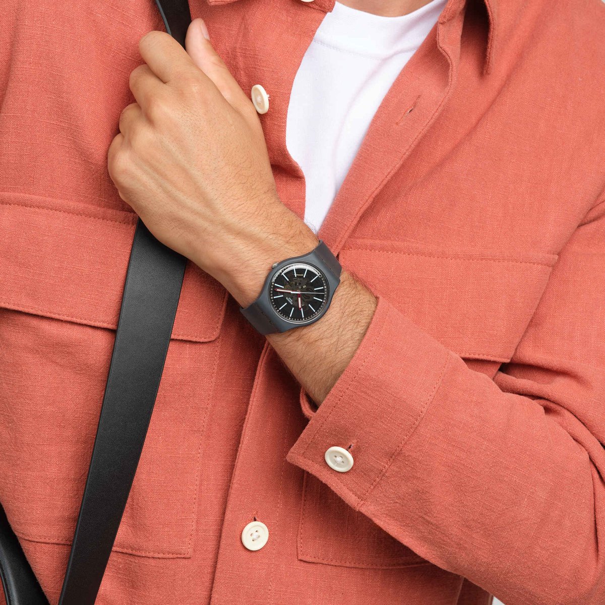 Swatch Cobblestone Street Black Dial Black Strap Unisex Watch | SO29A101 | TIME Watches