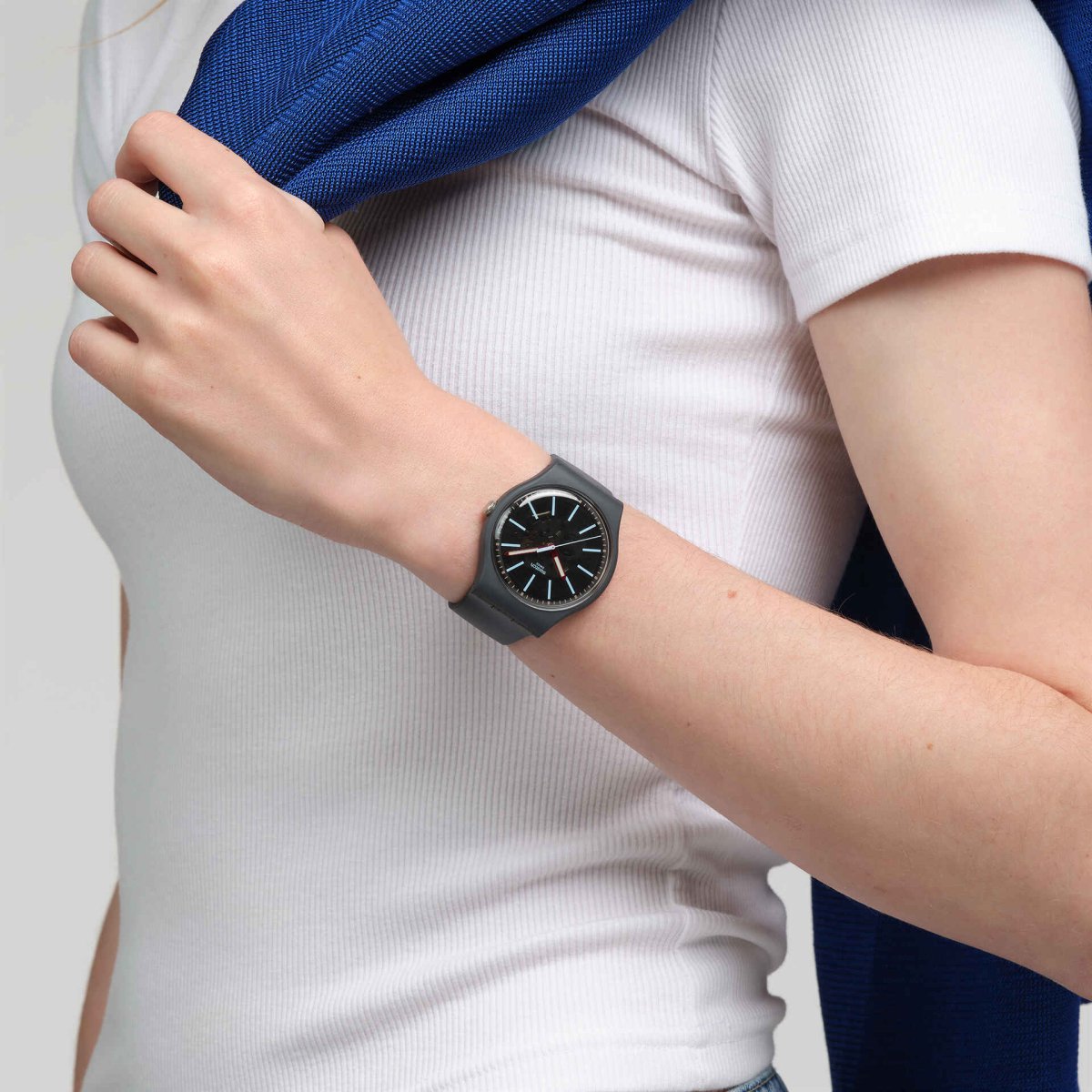 Swatch Cobblestone Street Black Dial Black Strap Unisex Watch | SO29A101 | TIME Watches