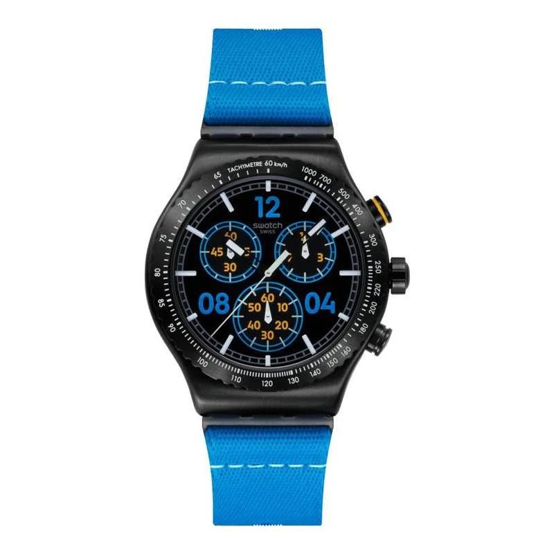 Swatch Moments in Blue Black & Blue Rubber 43mm Men's Watch | YVB100 | TIME Watches