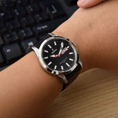 Festina Classic Quartz Black Dial Red Details Black Leather Men's Watch | F20358/4