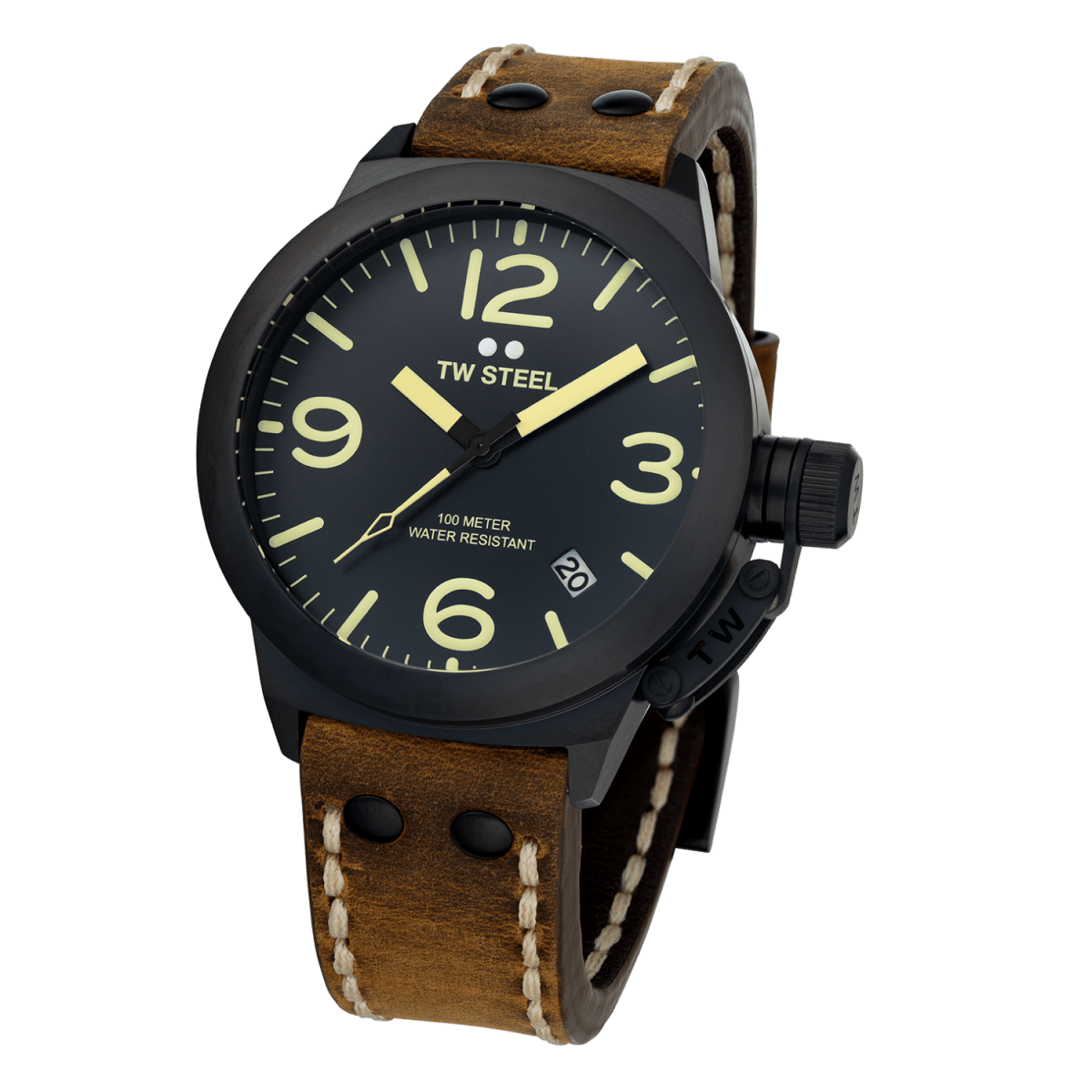 TW Steel Canteen Black Dial and Brown Leather Strap 45mm Men's Watch | CS103 | TIME Watches