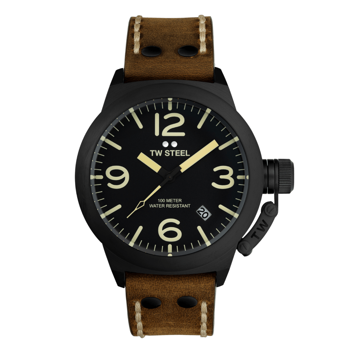 TW Steel Canteen Black Dial and Brown Leather Strap 45mm Men's Watch | CS103 | TIME Watches