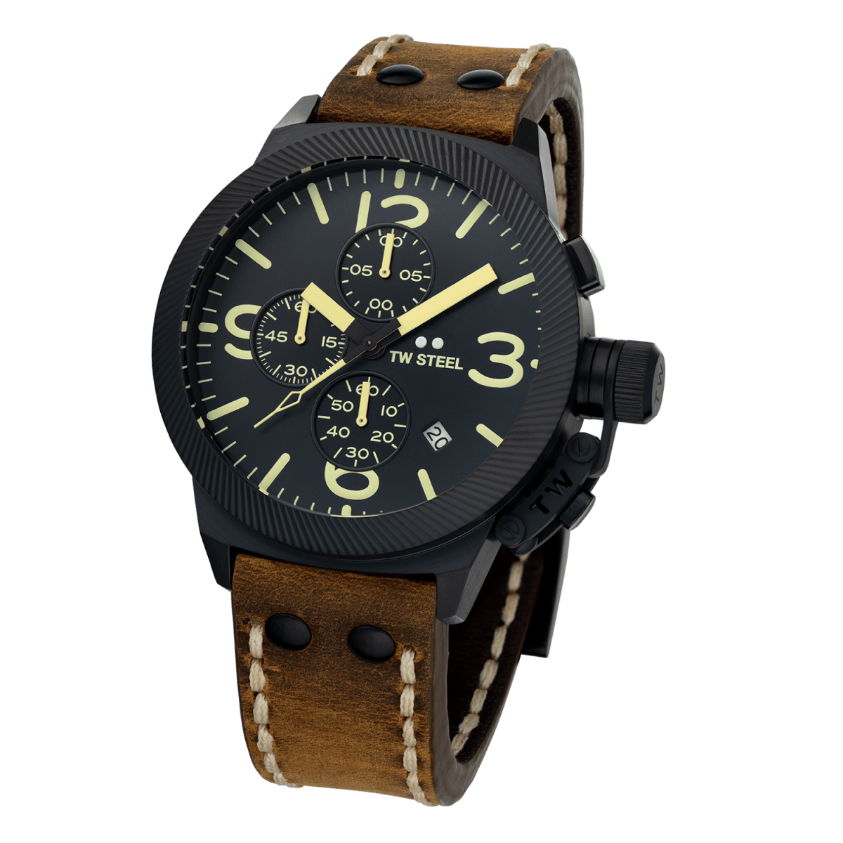 TW Steel Canteen Black Dial and Brown Leather Strap 45mm Men's Watch | CS107 | TIME Watches