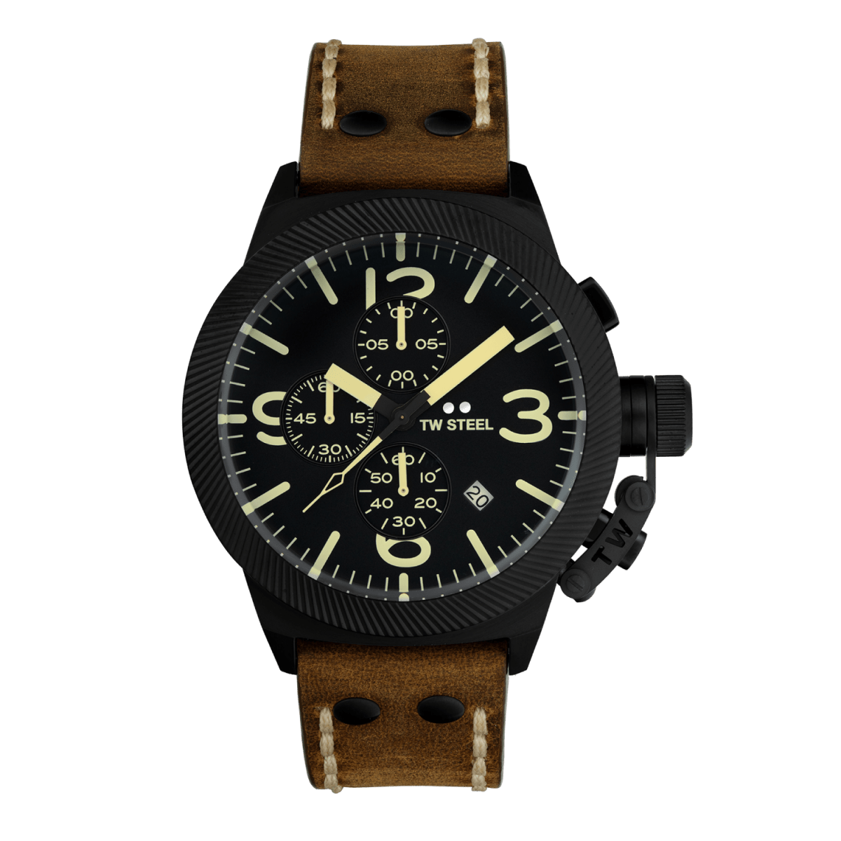 TW Steel Canteen Black Dial and Brown Leather Strap 45mm Men's Watch | CS107 | TIME Watches