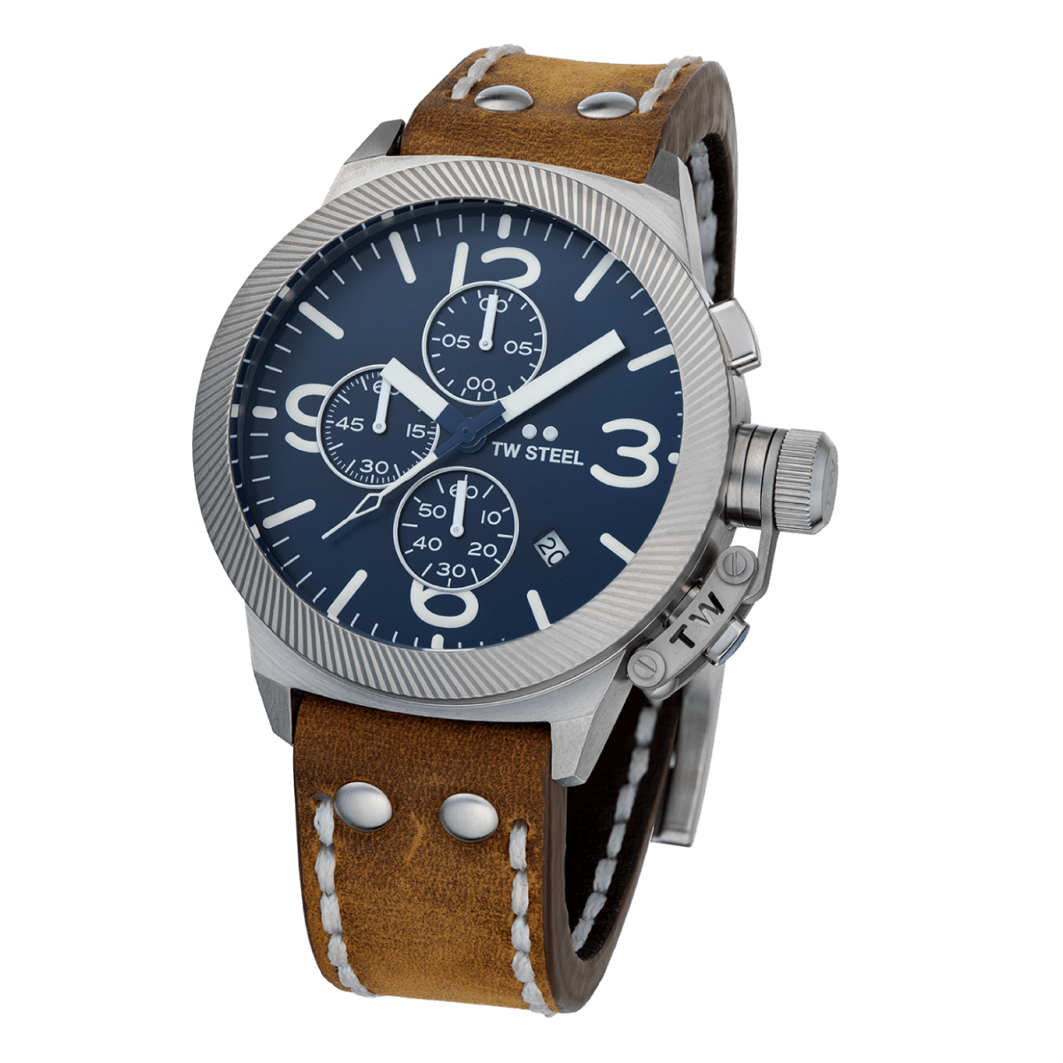TW Steel Canteen Blue Dial and Brown Leather Strap 45mm Men's Watch | CS106 | TIME Watches
