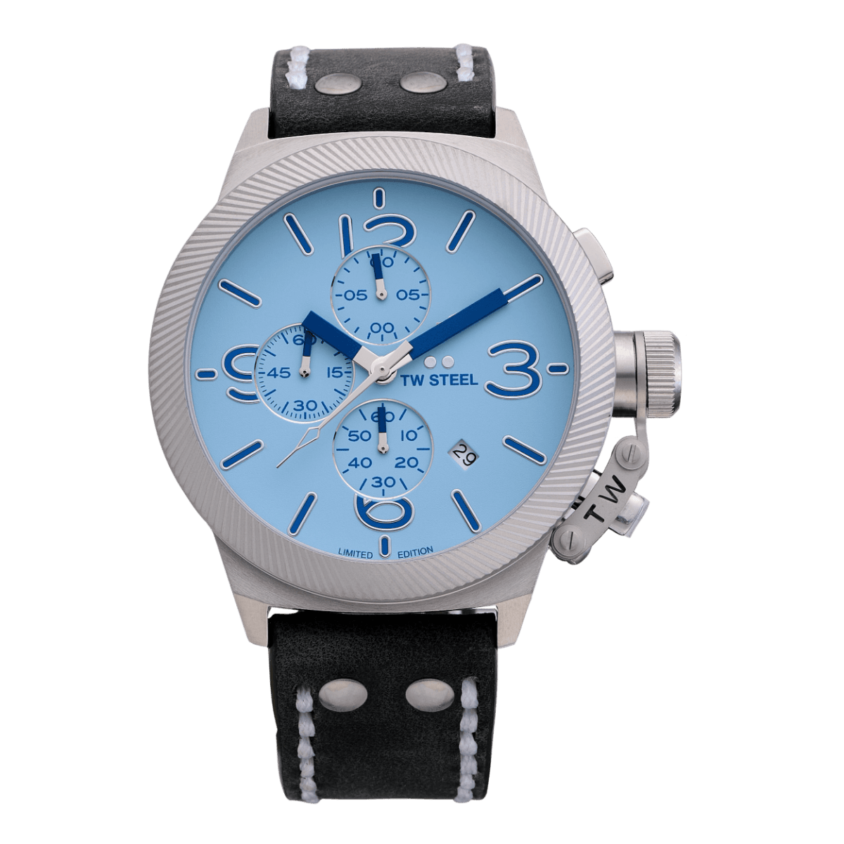 TW Steel Canteen Blue Dial and White Leather Strap 45mm Limited Edition Men's Watch | CS127 | TIME Watches