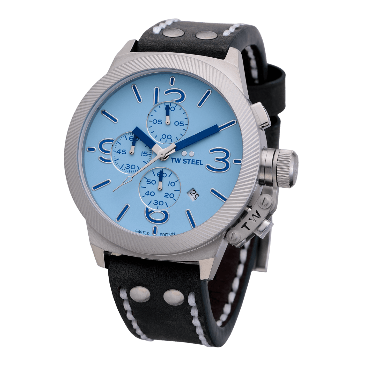 TW Steel Canteen Blue Dial and White Leather Strap 45mm Limited Edition Men's Watch | CS127 | TIME Watches