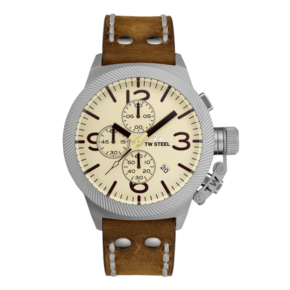 TW Steel Canteen Cream Dial and Brown Leather Strap 45mm Men's Watch | CS104 | TIME Watches