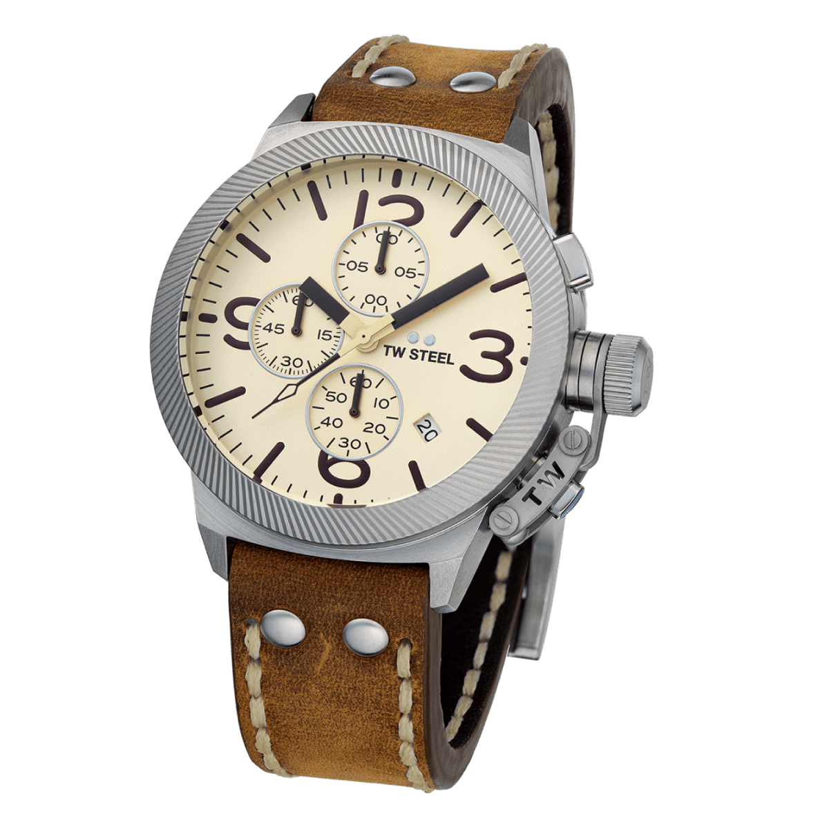 TW Steel Canteen Cream Dial and Brown Leather Strap 45mm Men's Watch | CS104 | TIME Watches