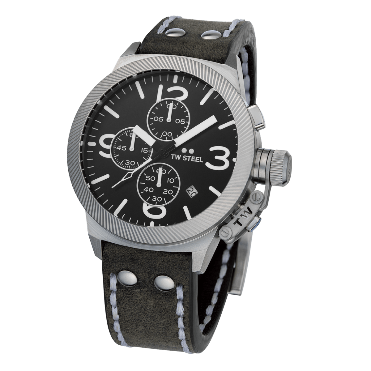 TW Steel Canteen Dark Grey Dial and Dark Grey Leather Strap 45mm Men's Watch | CS105 | TIME Watches