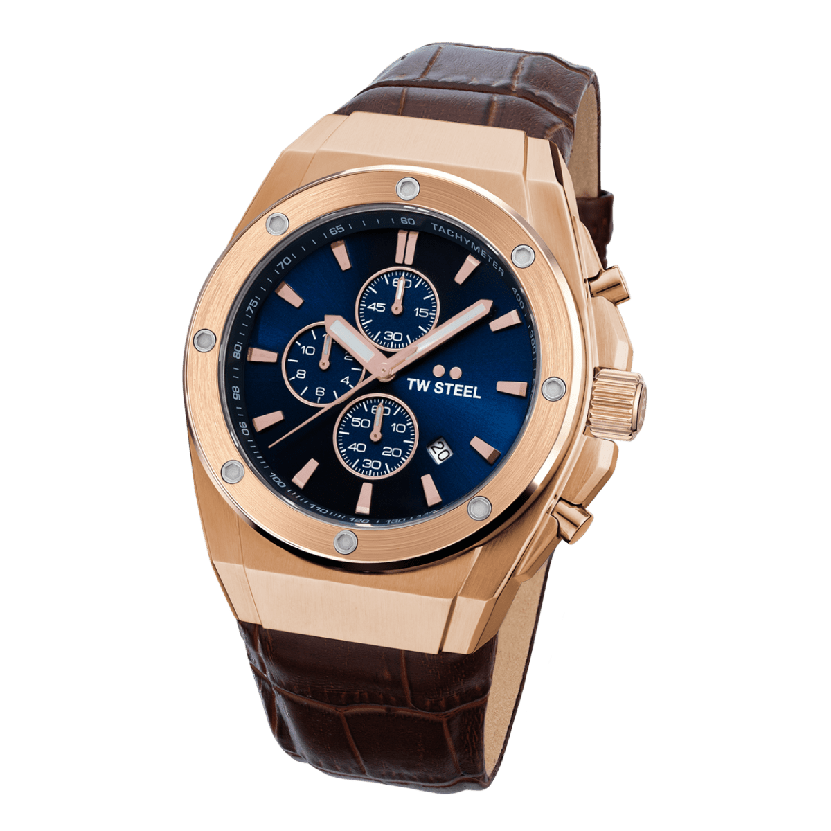TW Steel Ceo Tech Blue Dial and Brown Leather Strap 44mm Limited Edition Men's Watch | CE4106 | TIME Watches