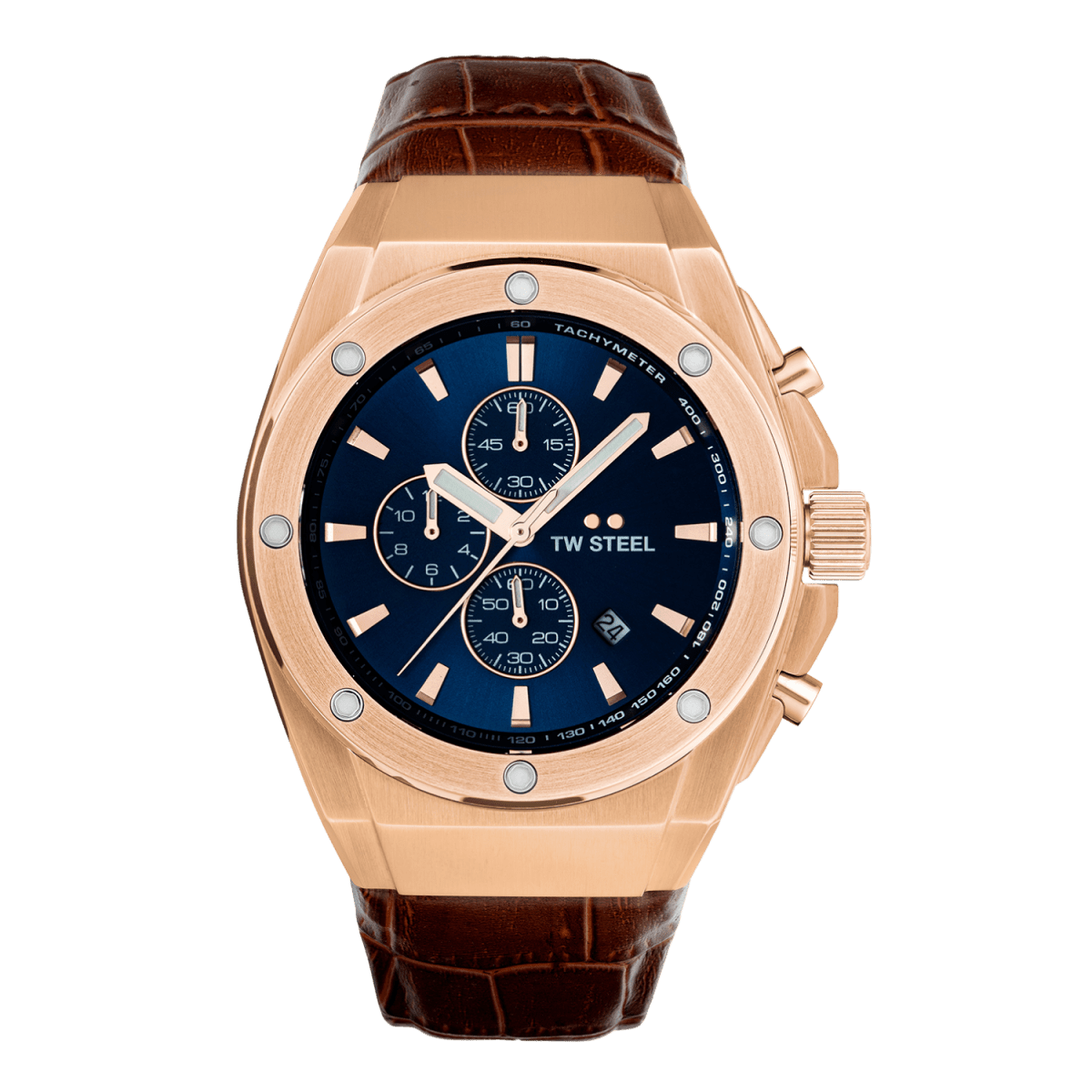 TW Steel Ceo Tech Blue Dial and Brown Leather Strap 44mm Limited Edition Men's Watch | CE4106 | TIME Watches