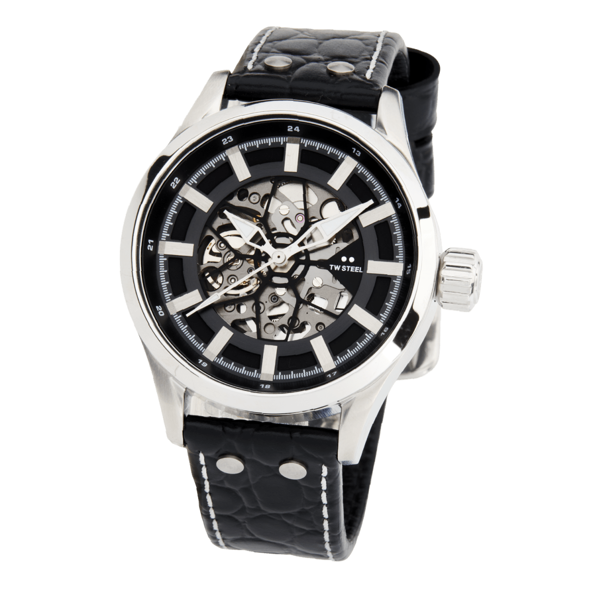 TW Steel Volante Black Dial and Black Leather Strap 45mm Men's Watch | VS130 | TIME Watches