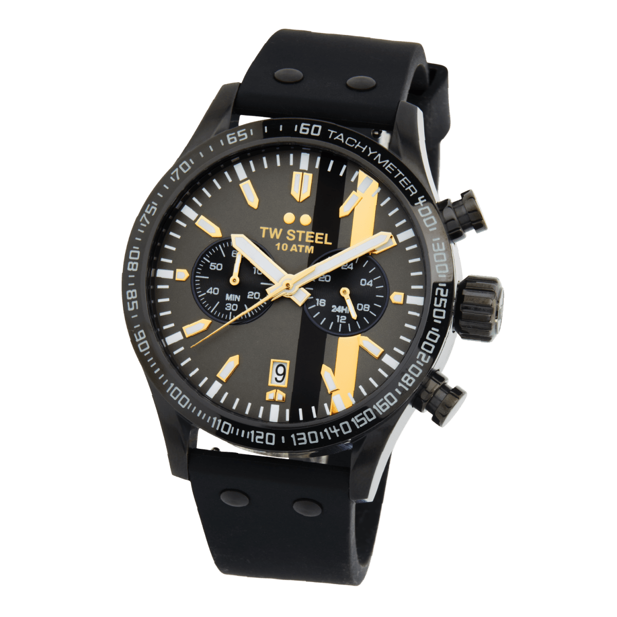 TW Steel Volante Black Dial and Black Rubber Strap 45mm Men's Watch | VS122 | TIME Watches